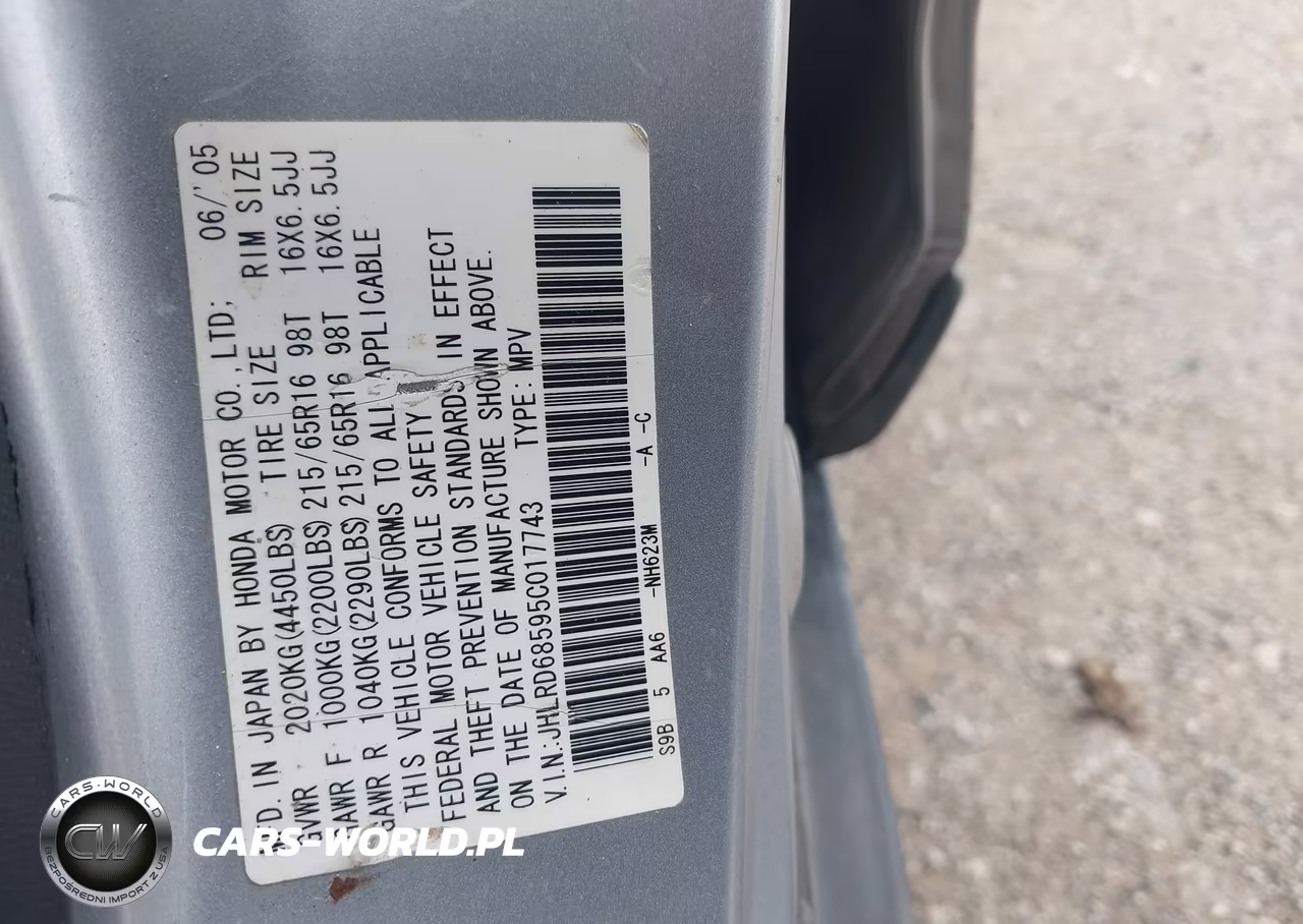 2005 Honda Cr-V Lx VIN:JHLRD68595C017743 - 9