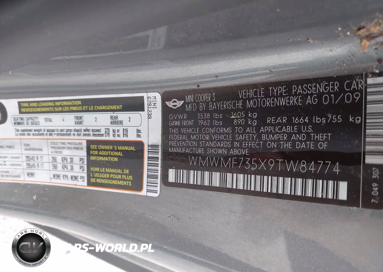 2009 Mini Cooper S VIN:WMWMF735X9TW84774 - 9
