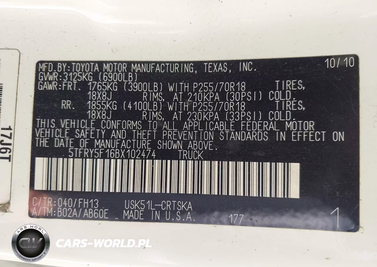 2011 Toyota Tundra Grade 5.7L V8 VIN:5TFRY5F16BX102474 - 9