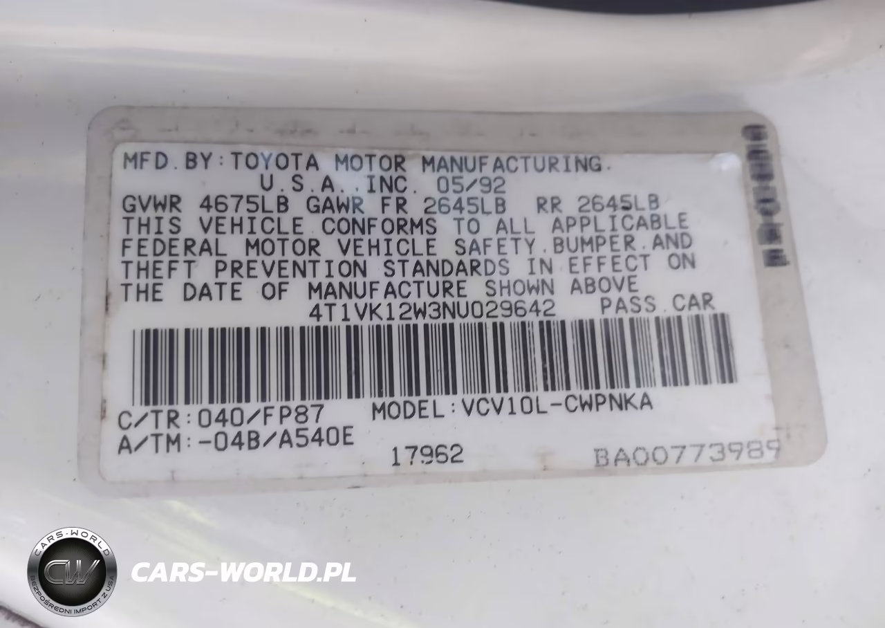 1992 Toyota Camry Le VIN:4T1VK12W3NU029642 - 9