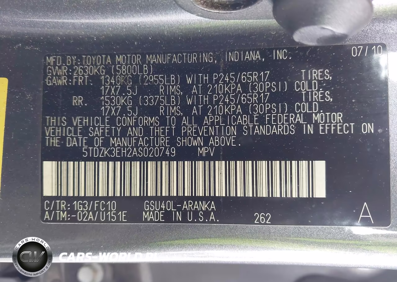 2010 Toyota Highlander Base V6 VIN:5TDZK3EH2AS020749 - 9