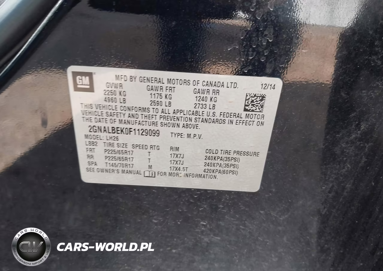 2015 Chevrolet Equinox 1Lt VIN:2GNALBEK0F1129099 - 9