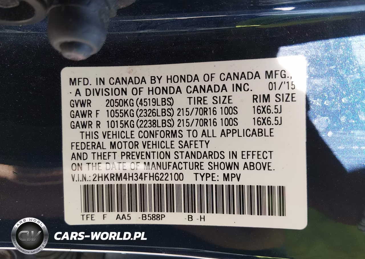 2015 Honda Cr-V Lx VIN:2HKRM4H34FH622100 - 9