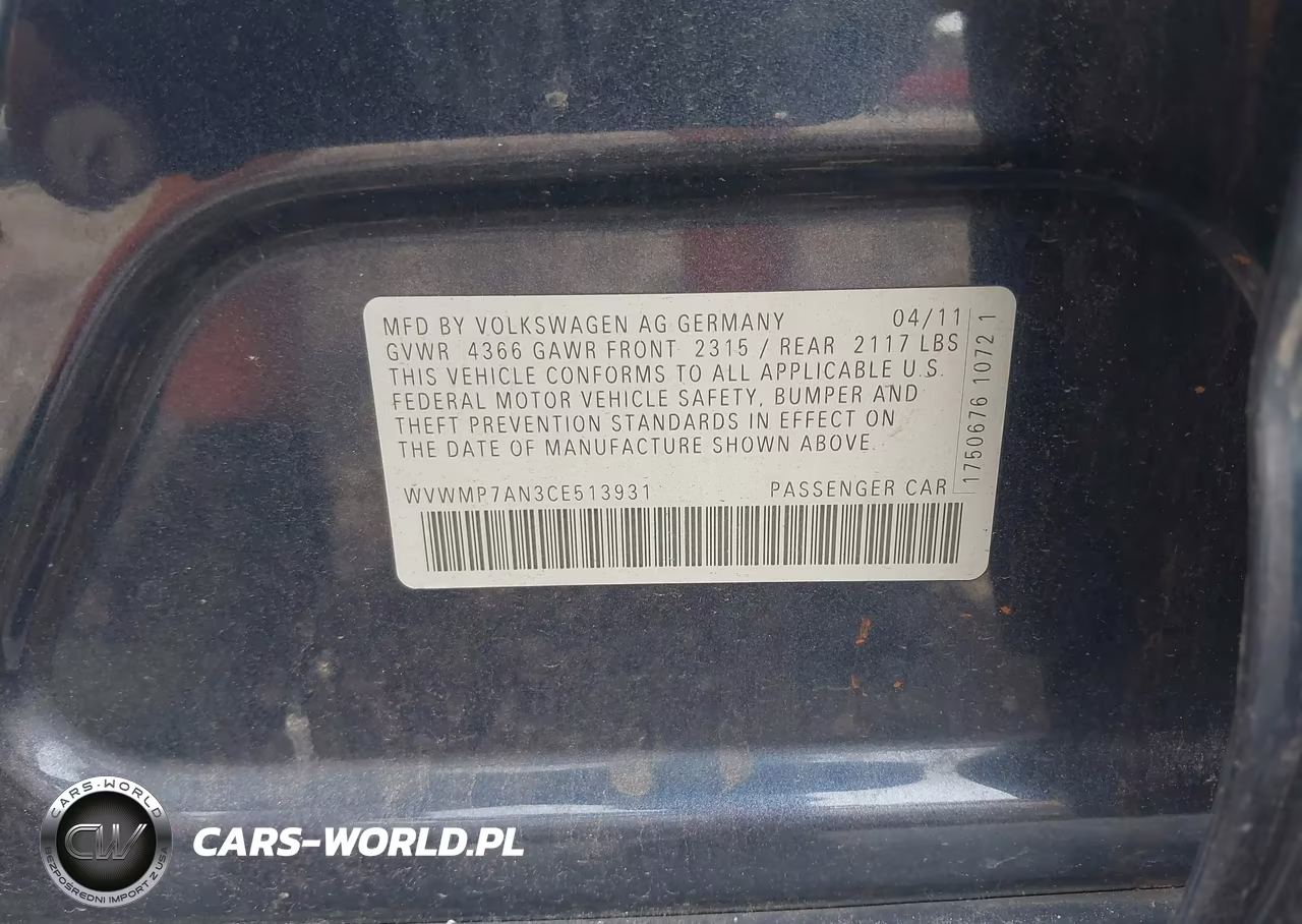 2012 Volkswagen Cc Sport VIN:WVWMP7AN3CE513931 - 9