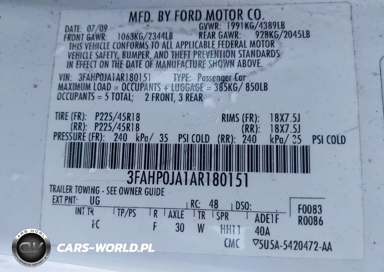 2010 Ford Fusion Sel VIN:3FAHP0JA1AR180151 - 9