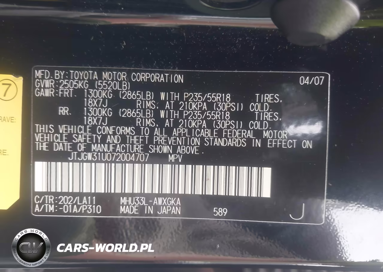 2007 Lexus Rx 400H VIN:JTJGW31U072004707 - 9