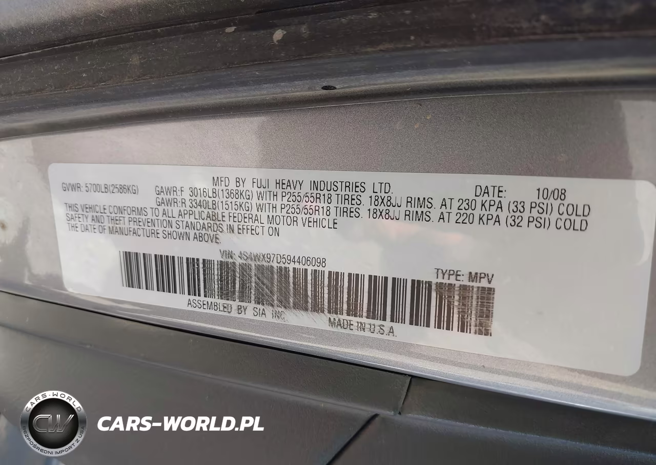 2009 Subaru Tribeca Special Edition 7-Passenger VIN:4S4WX97D594406098 - 9