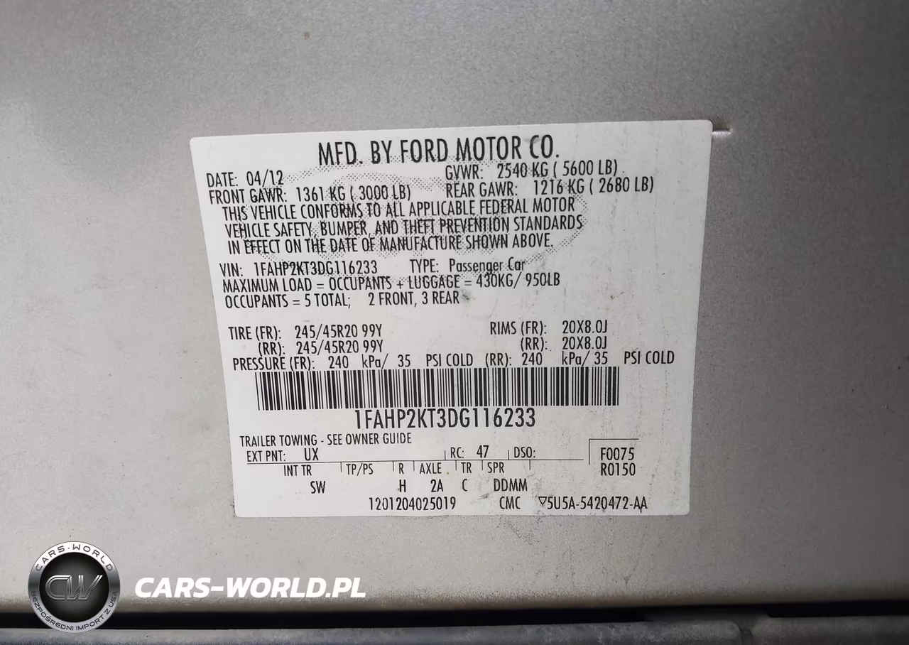 2013 Ford Taurus Sho VIN:1FAHP2KT3DG116233 - 9