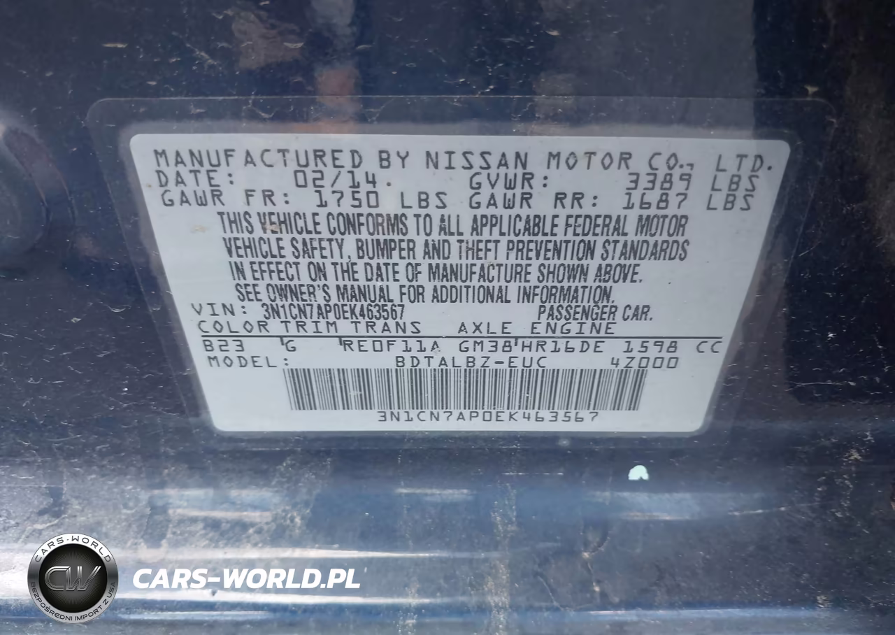 2014 Nissan Versa 1.6 Sv VIN:3N1CN7AP0EK463567 - 9