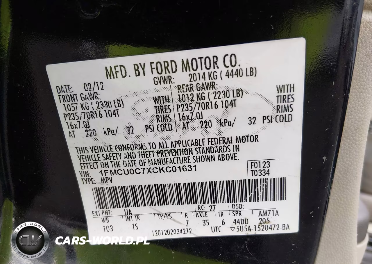 2012 Ford Escape Xls VIN:1FMCU0C7XCKC01631 - 9