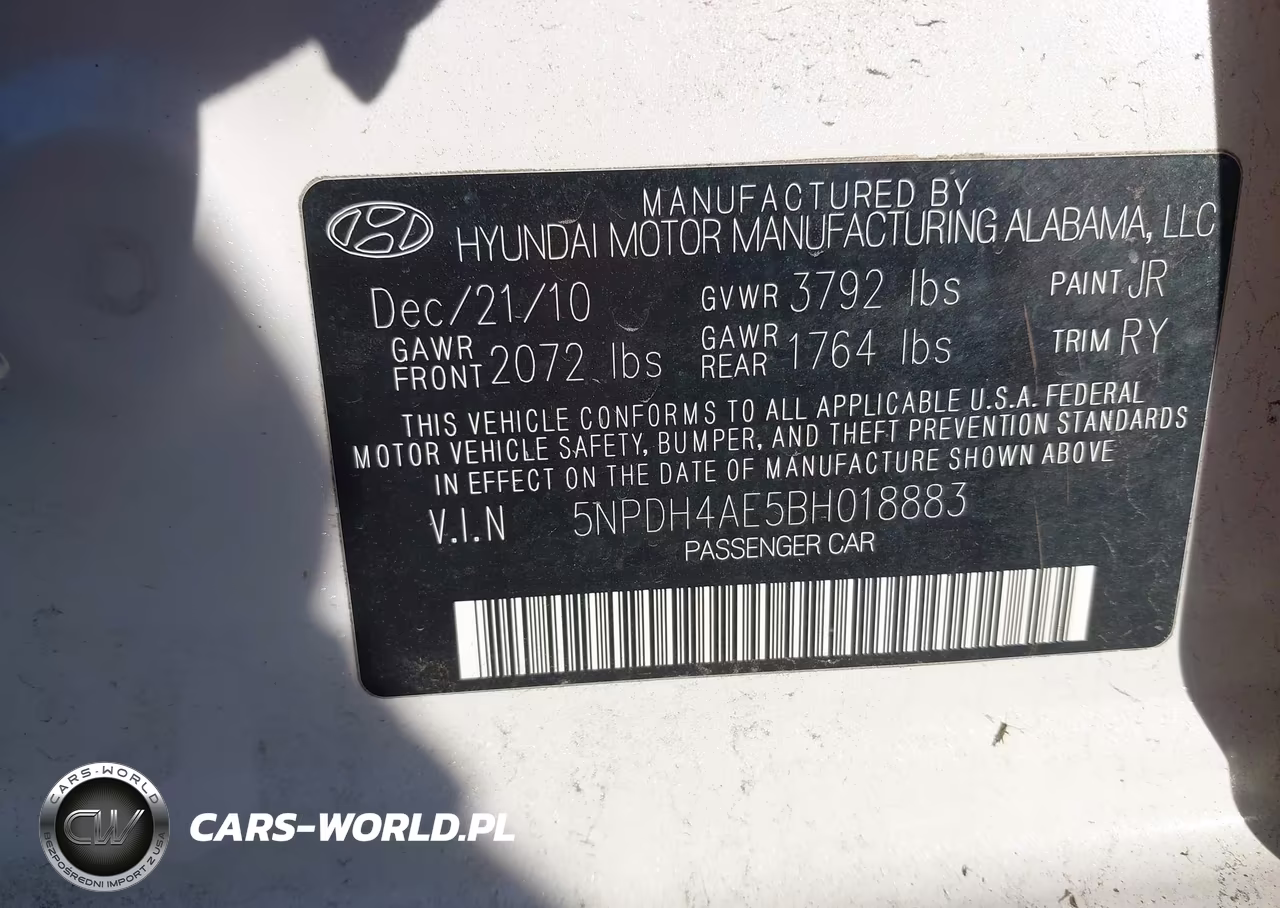 2011 Hyundai Elantra Limited VIN:5NPDH4AE5BH018883 - 9
