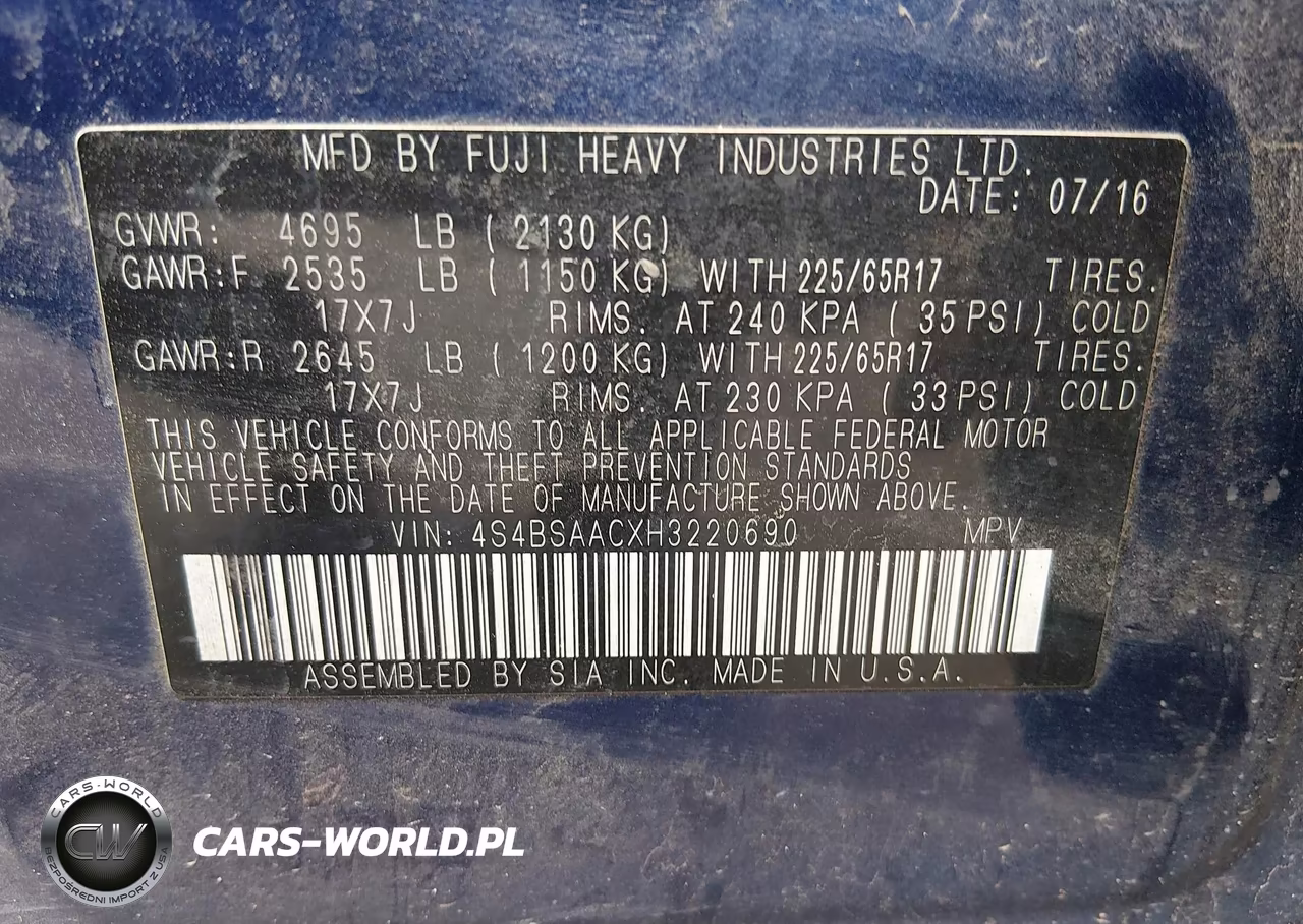 2017 Subaru Outback 2.5I VIN:4S4BSAACXH3220690 - 9