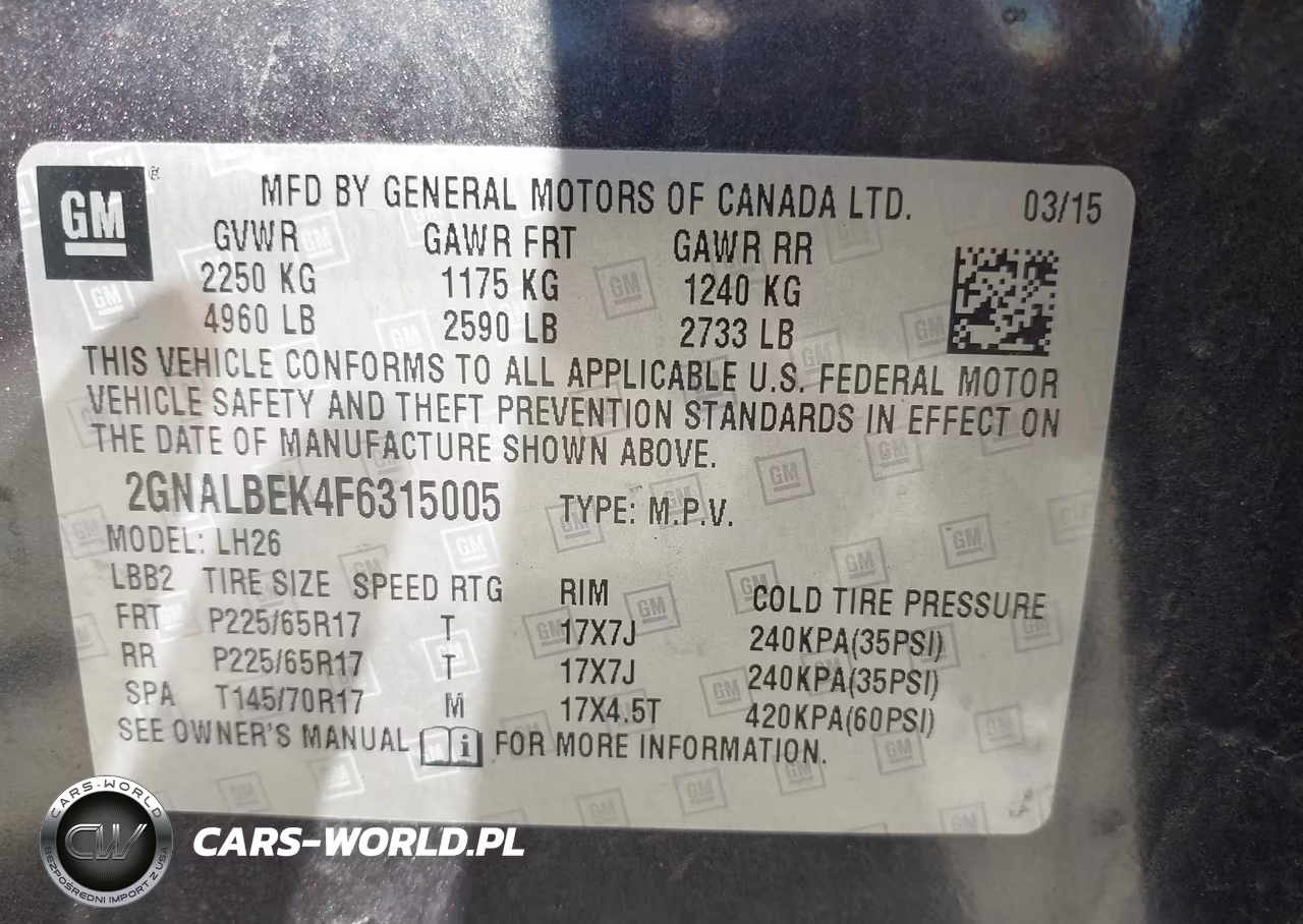2015 Chevrolet Equinox 1Lt VIN:2GNALBEK4F6315005 - 9