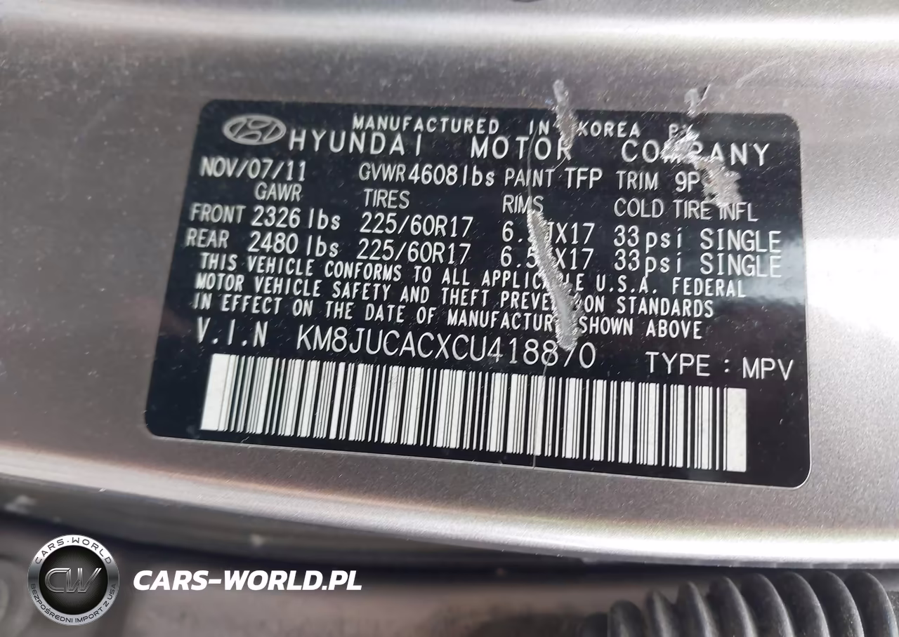 2012 Hyundai Tucson Gls VIN:KM8JUCACXCU418870 - 9