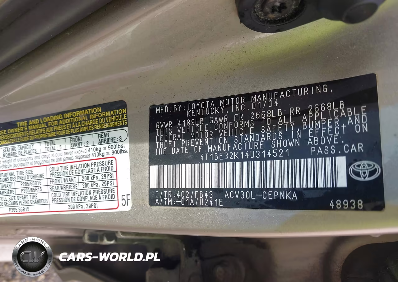 2004 Toyota Camry Le VIN:4T1BE32K14U314521 - 9
