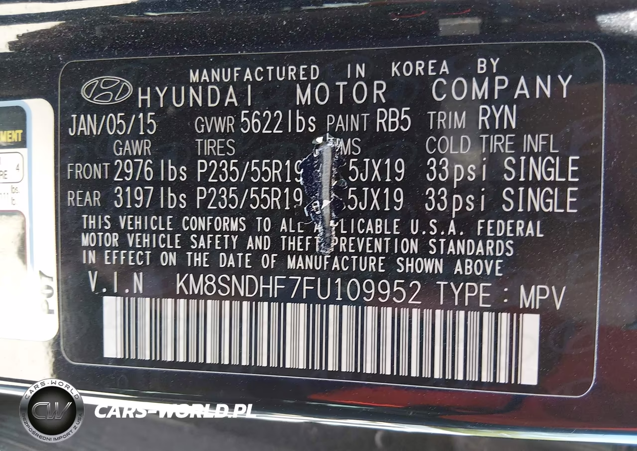 2015 Hyundai Santa Fe Limited VIN:KM8SNDHF7FU109952 - 9