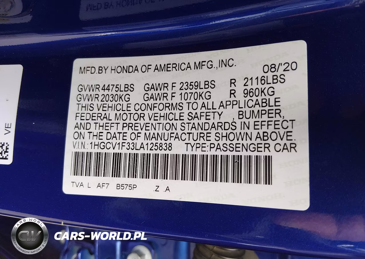 2020 Honda Accord Sport VIN:1HGCV1F33LA125838 - 9
