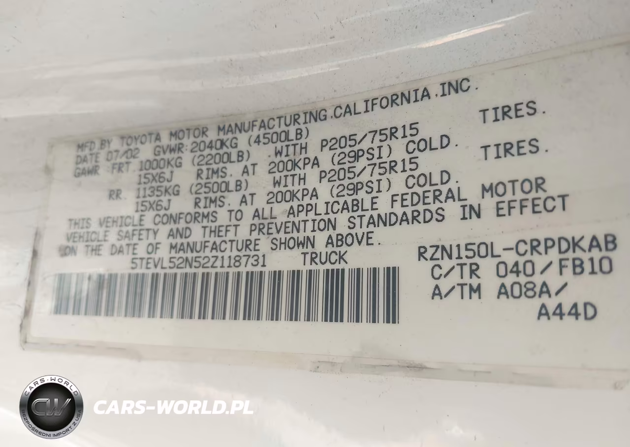 2002 Toyota Tacoma VIN:5TEVL52N52Z118731 - 9