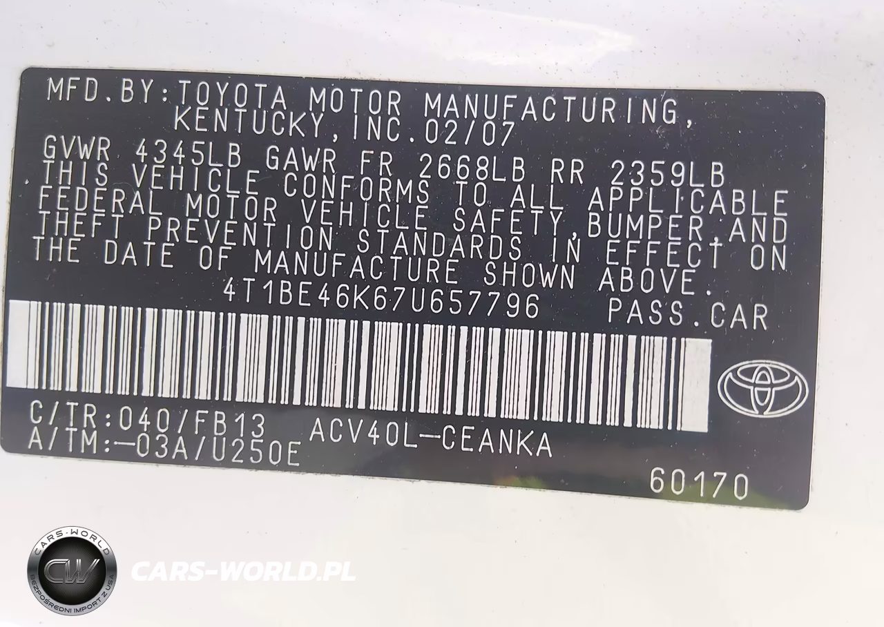 2007 Toyota Camry Le VIN:4T1BE46K67U657796 - 9