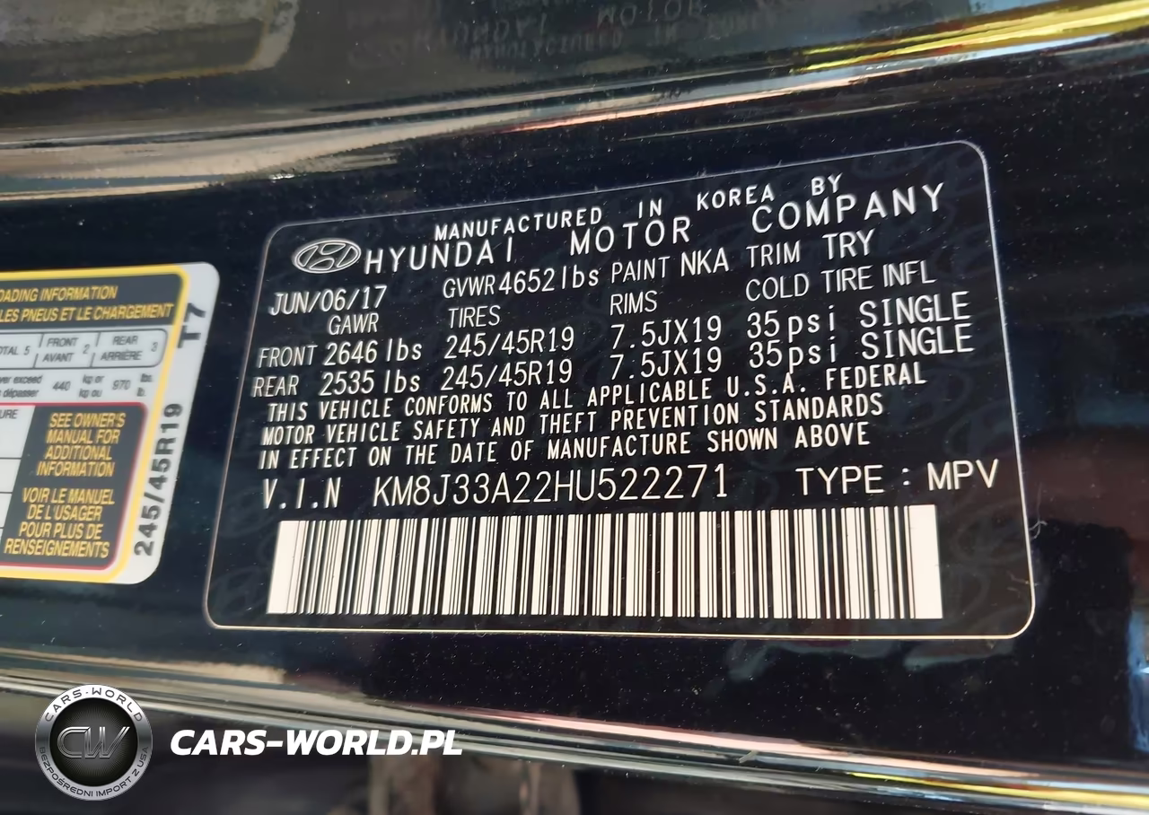 2017 Hyundai Tucson Night VIN:KM8J33A22HU522271 - 9