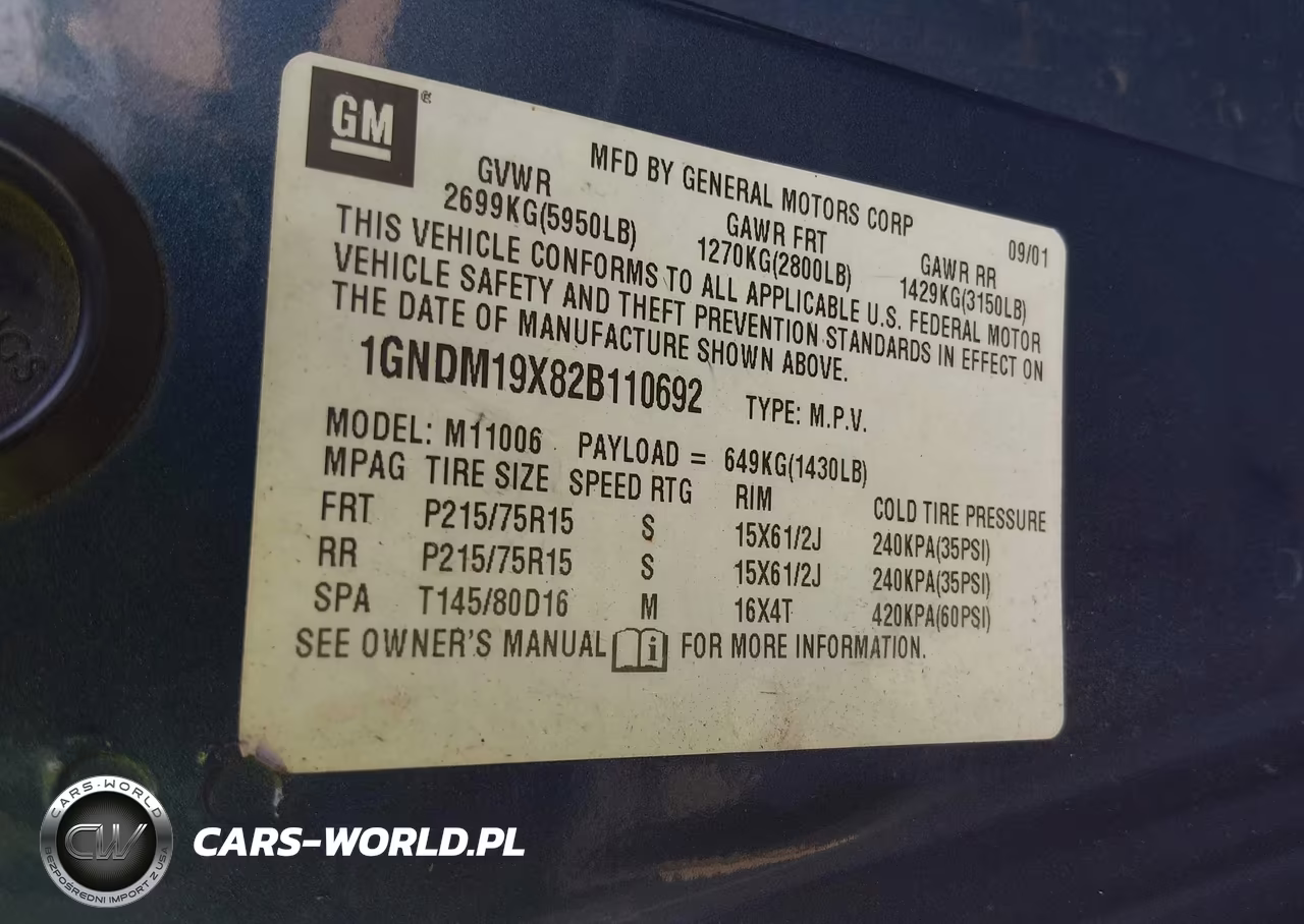 2002 Chevrolet Astro Passenger Ls VIN:1GNDM19X82B110692 - 9