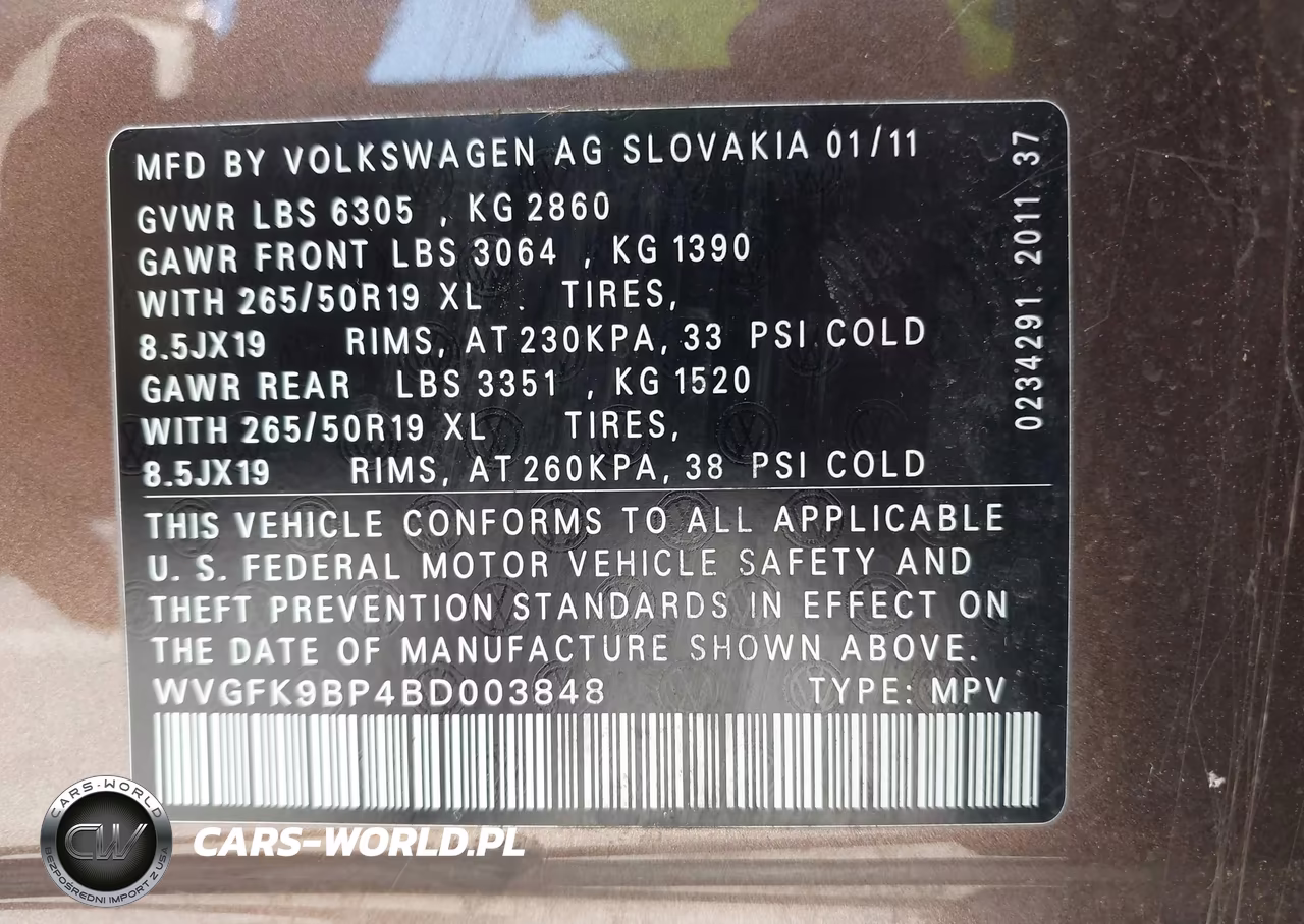 2011 Volkswagen Touareg Tdi Lux VIN:WVGFK9BP4BD003848 - 9