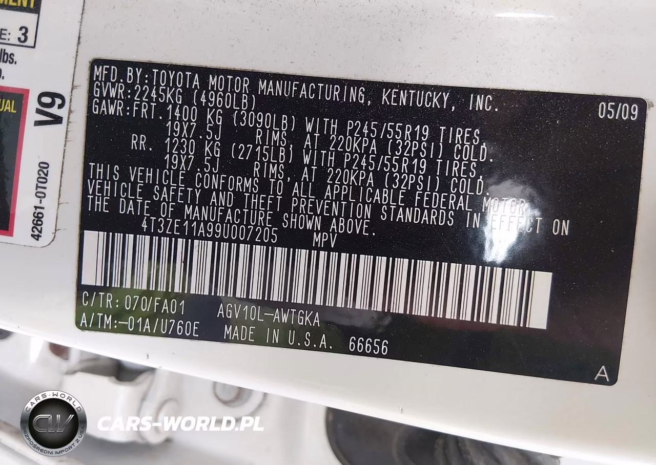 2009 Toyota Venza VIN:4T3ZE11A99U007205 - 9