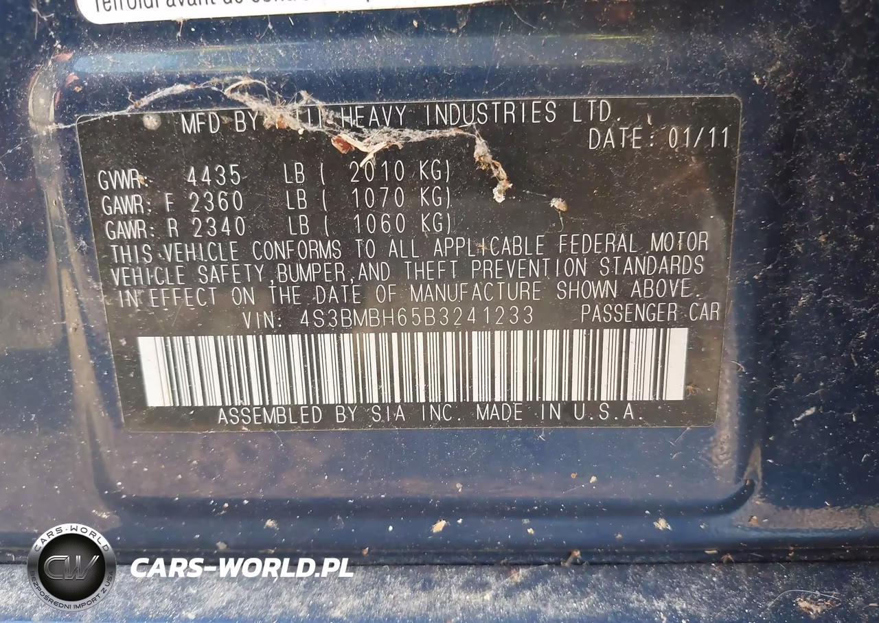 2011 Subaru Legacy 2.5I Premium VIN:4S3BMBH65B3241233 - 9