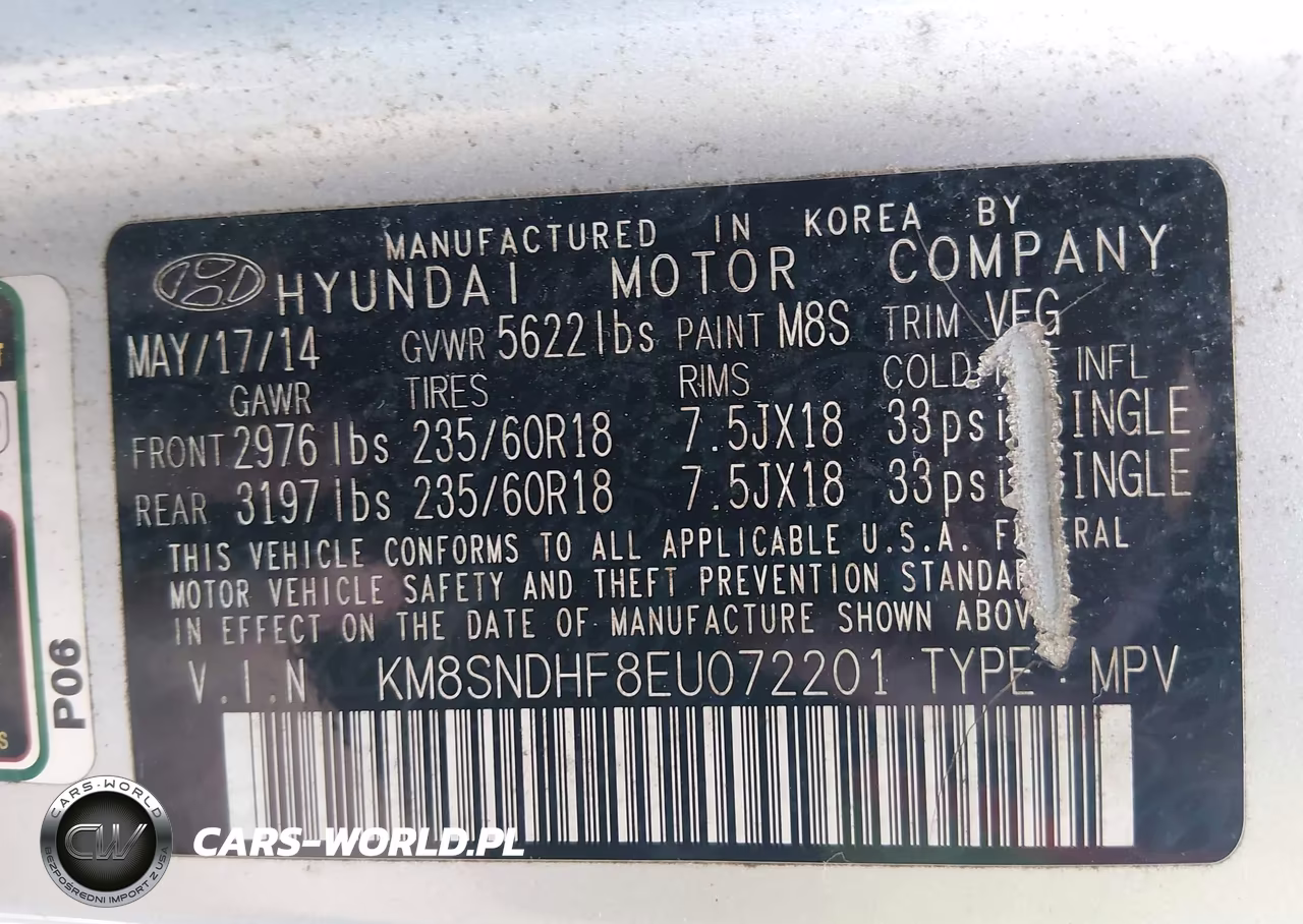 2014 Hyundai Santa Fe Gls VIN:KM8SNDHF8EU072201 - 9