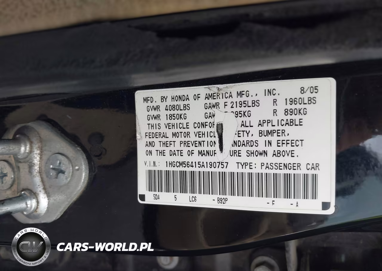 2005 Honda Accord 2.4 Lx VIN:1HGCM56415A190757 - 9