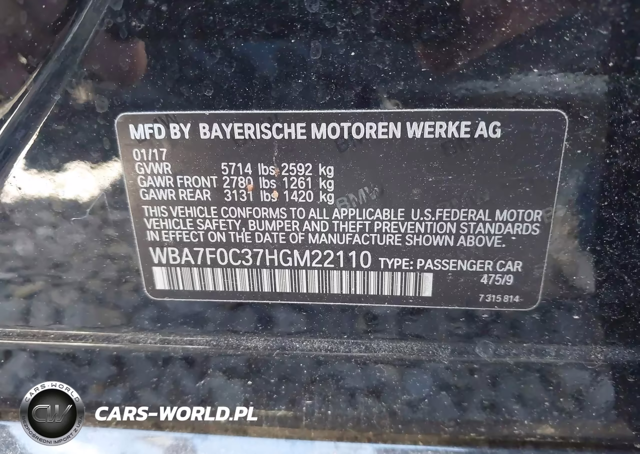 2017 BMW 750I VIN:WBA7F0C37HGM22110 - 9