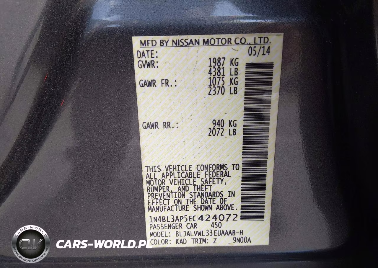 2014 Nissan Altima 3.5S VIN:1N4BL3AP5EC424072 - 9