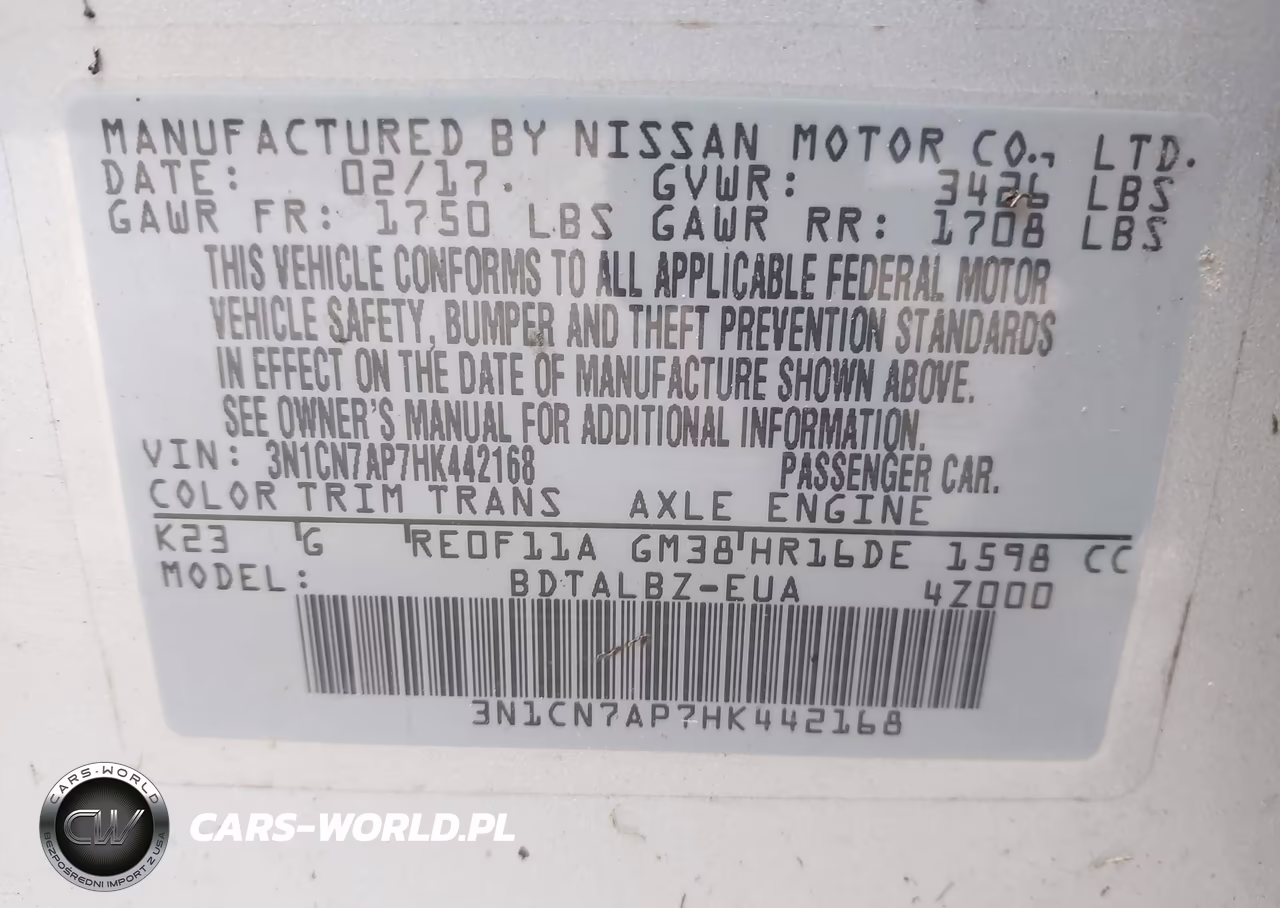 2017 Nissan Versa 1.6 Sv VIN:3N1CN7AP7HK442168 - 9