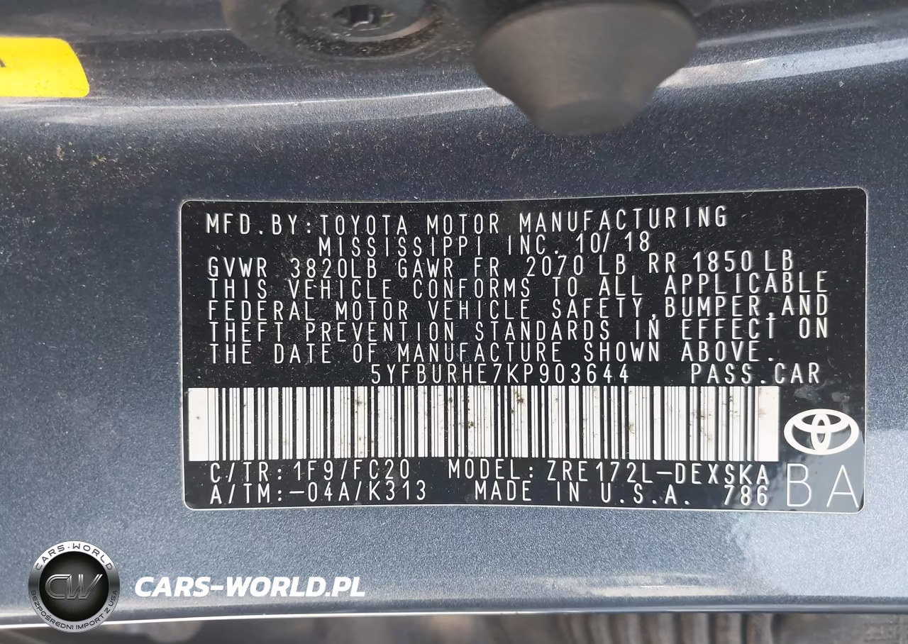 2019 Toyota Corolla Se VIN:5YFBURHE7KP903644 - 9