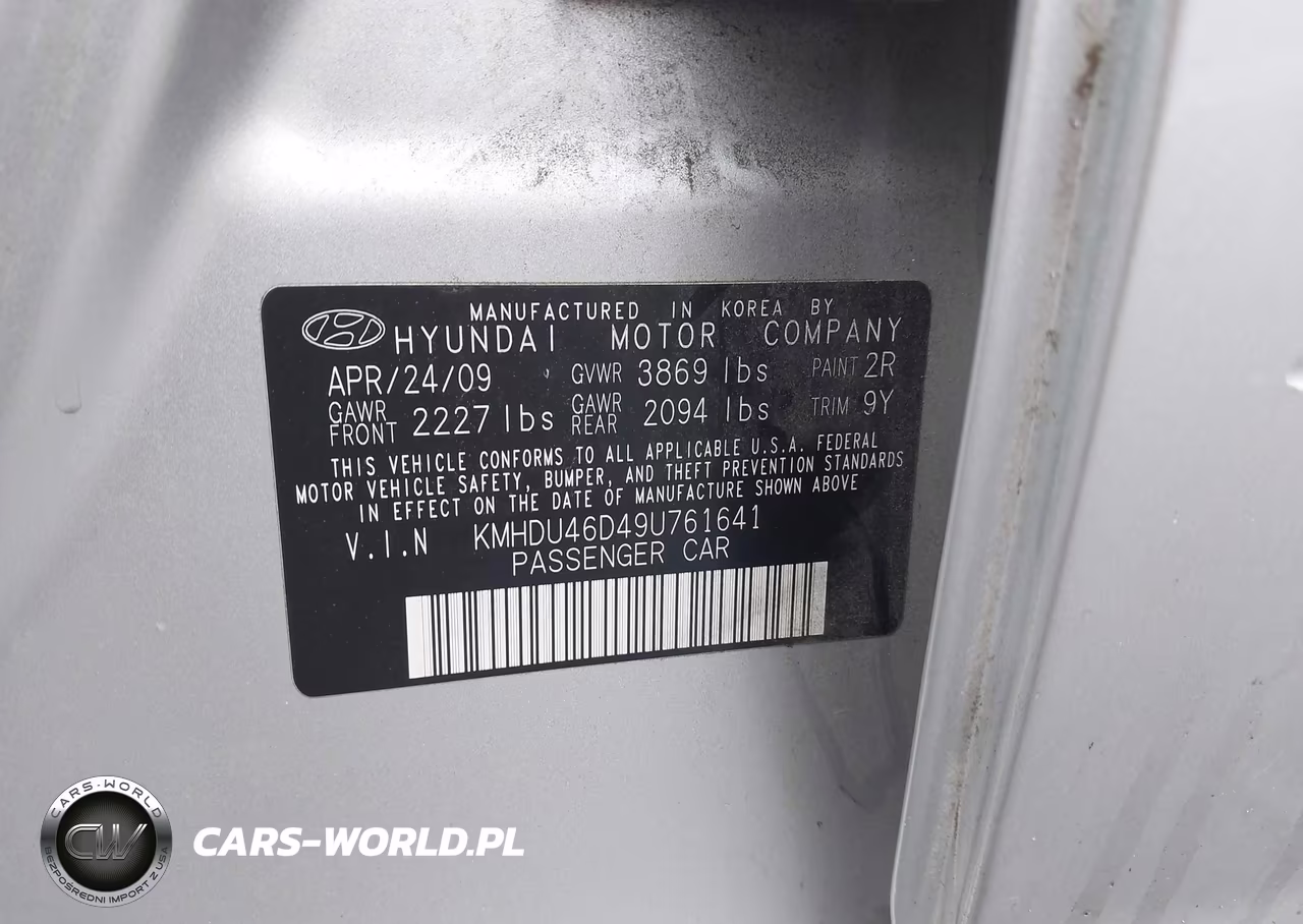 2009 Hyundai Elantra Gls VIN:KMHDU46D49U761641 - 9