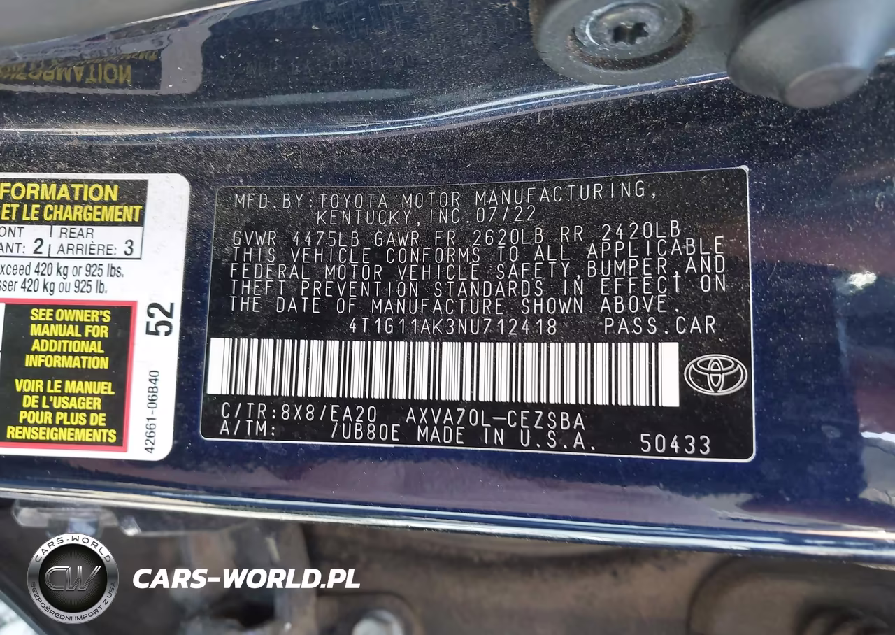 2022 Toyota Camry Se VIN:4T1G11AK3NU712418 - 9