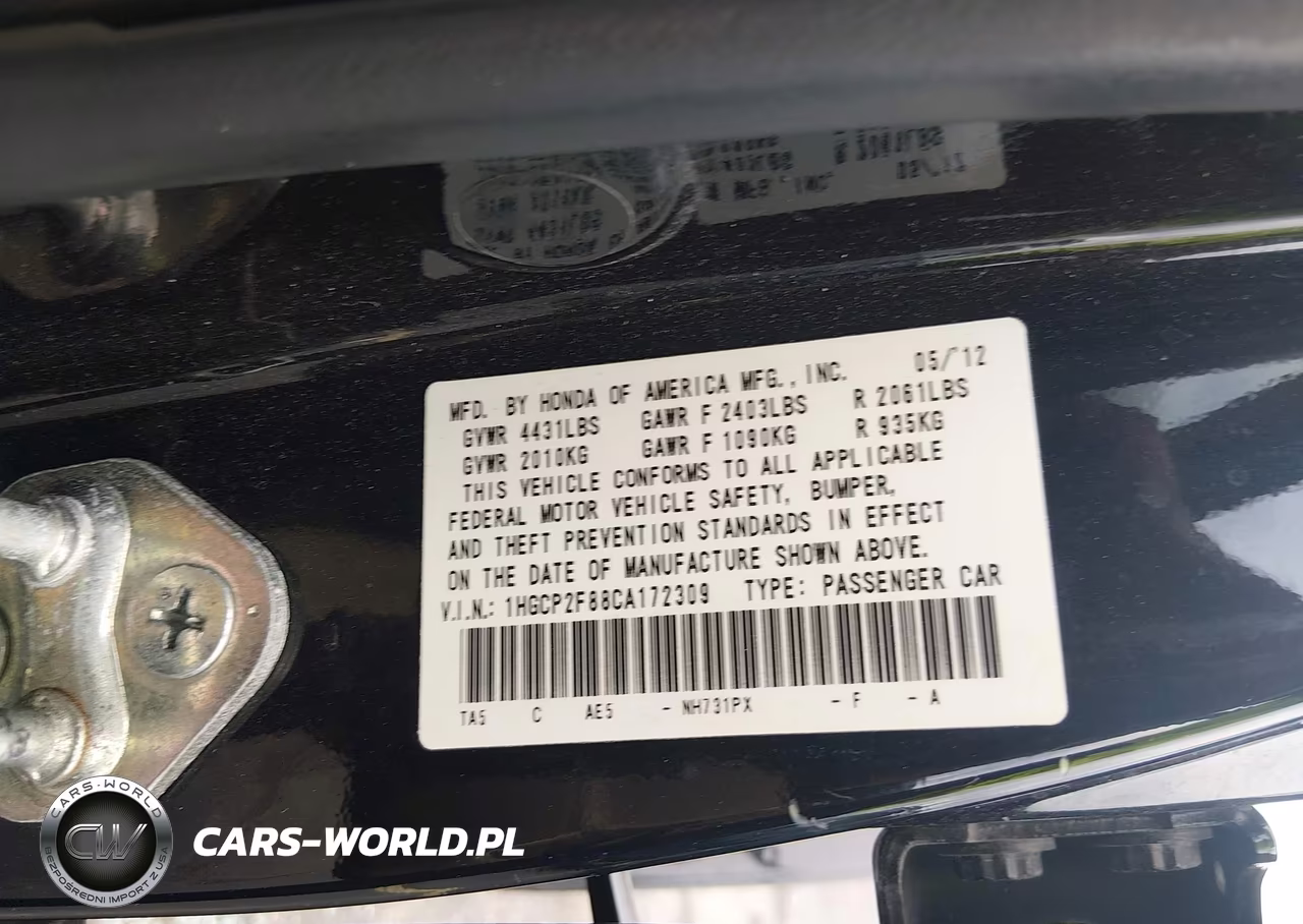 2012 Honda Accord 2.4 Ex-L VIN:1HGCP2F88CA172309 - 9