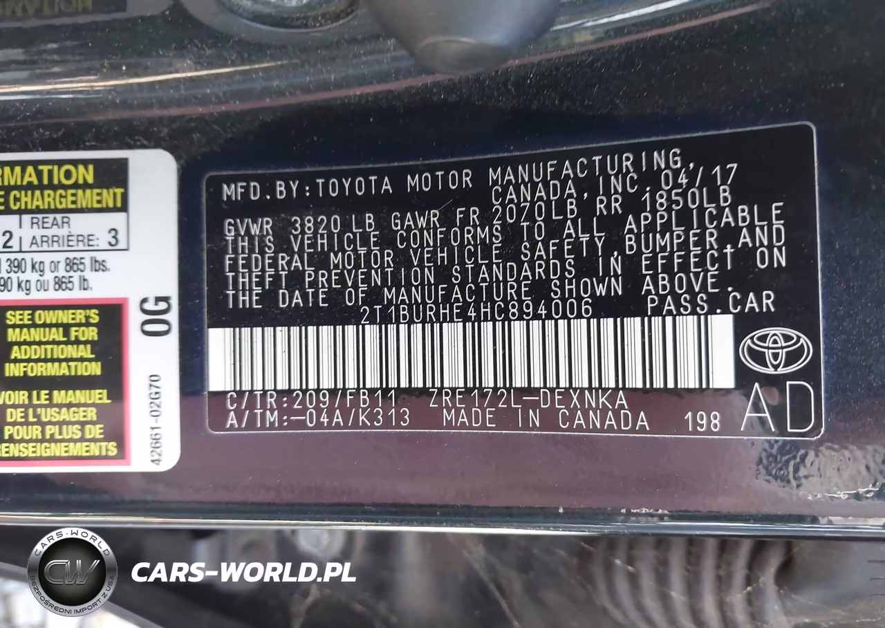 2017 Toyota Corolla Le VIN:2T1BURHE4HC894006 - 9