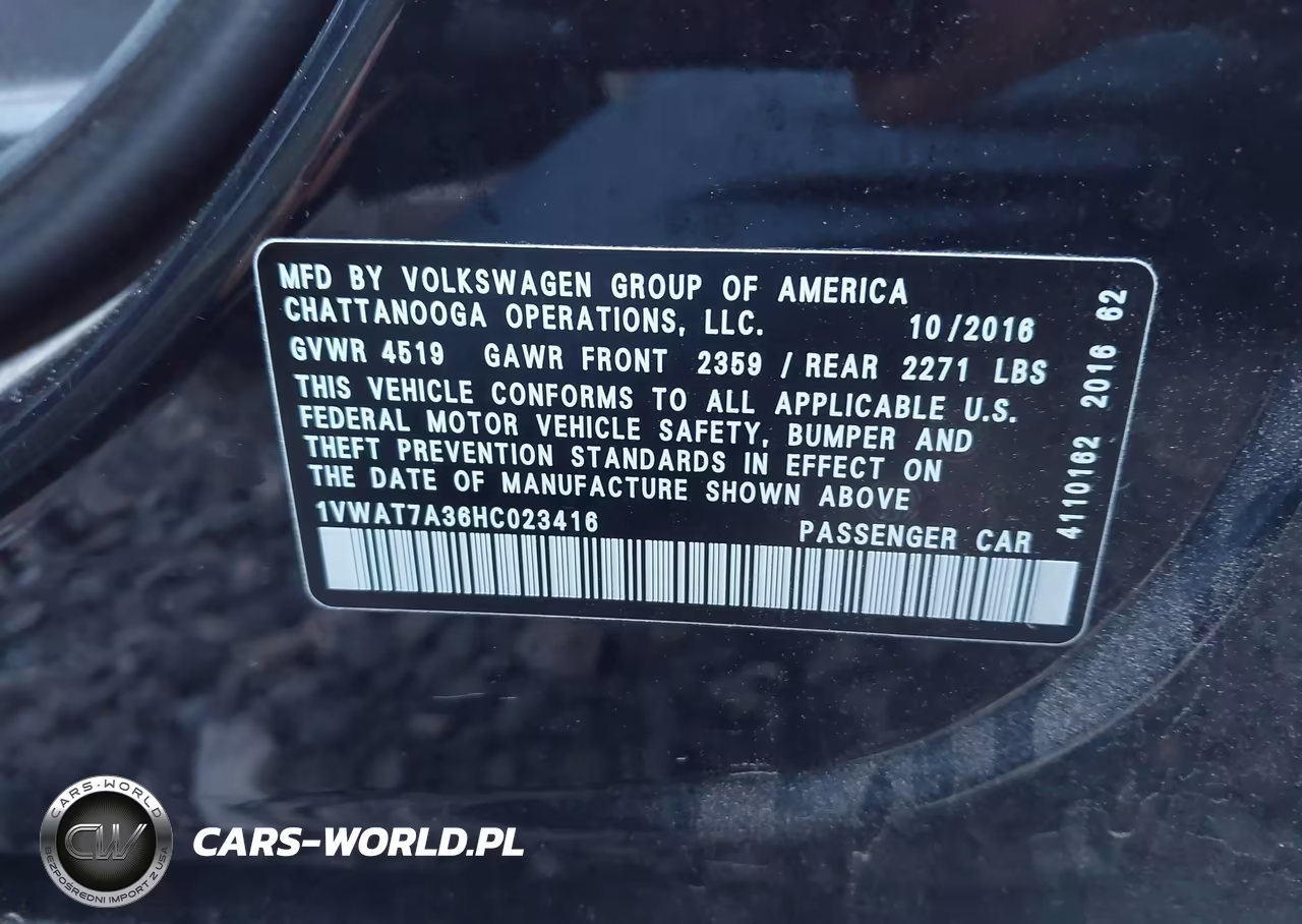 2017 Volkswagen Passat 1.8T S VIN:1VWAT7A36HC023416 - 9