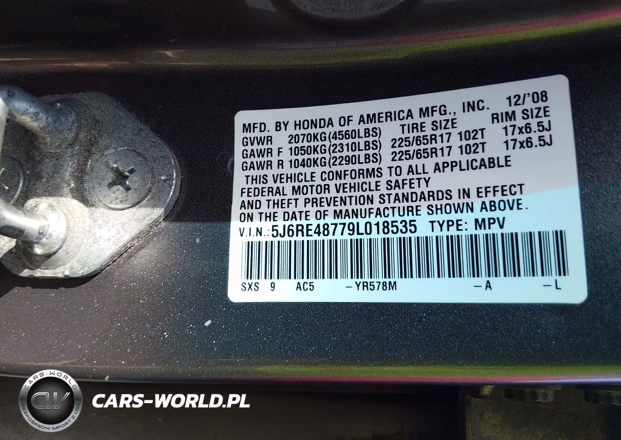 2009 Honda Cr-V Ex-L VIN:5J6RE48779L018535 - 9