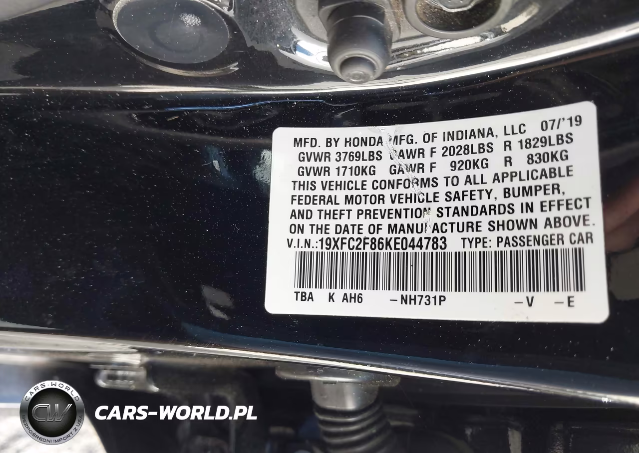2019 Honda Civic Sport VIN:19XFC2F86KE044783 - 9