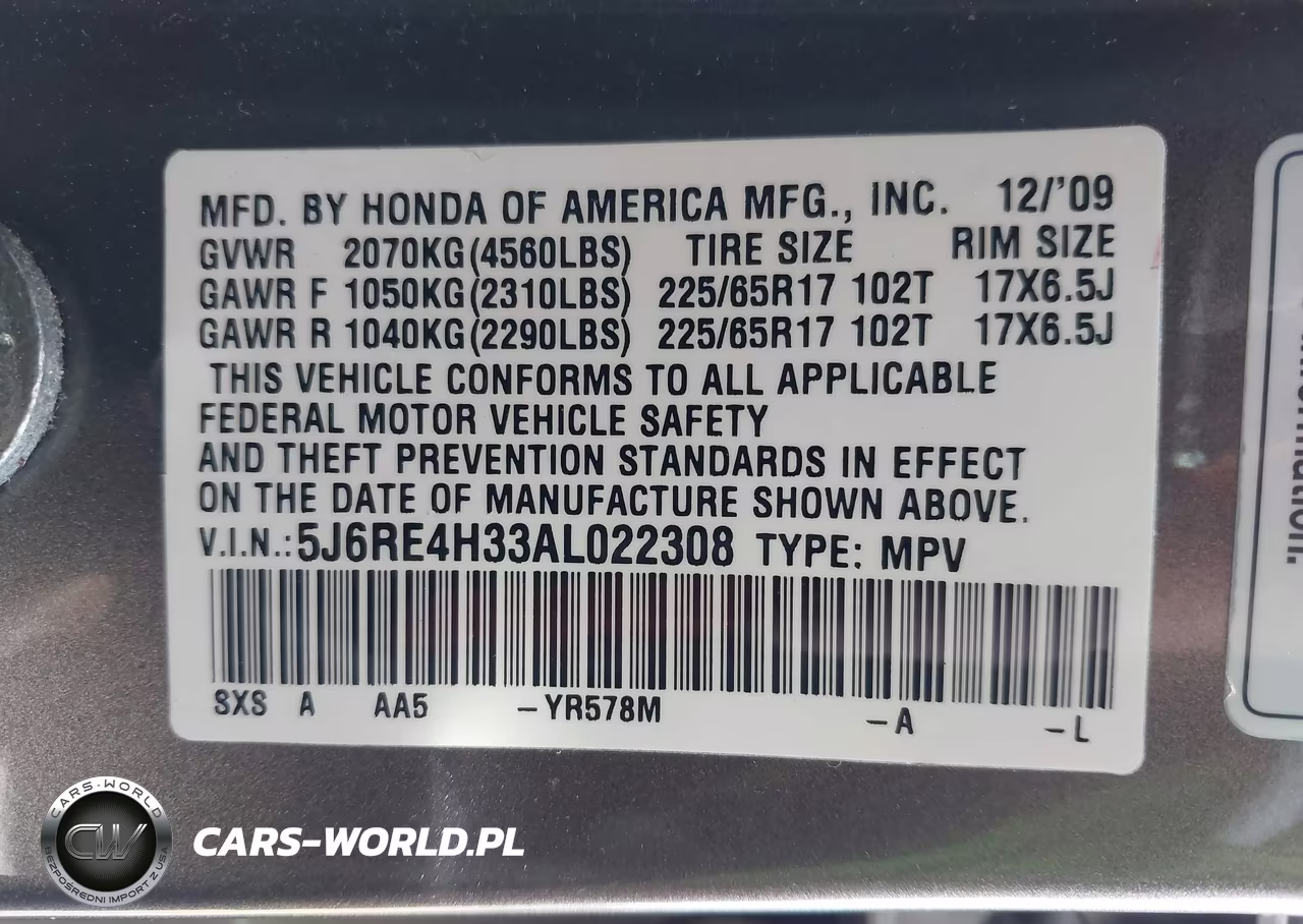 2010 Honda Cr-V Lx VIN:5J6RE4H33AL022308 - 9