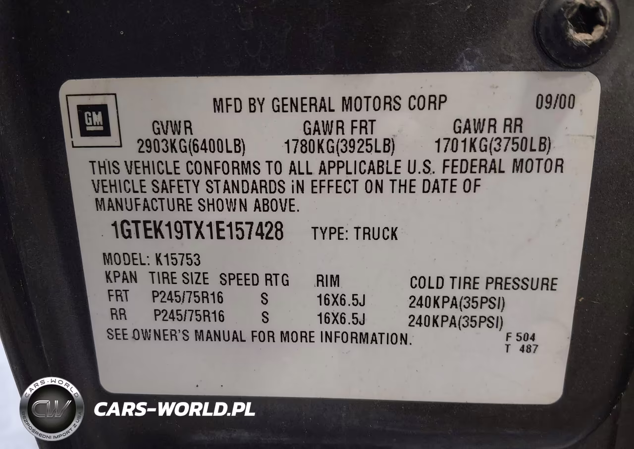 2001 GMC Sierra 1500 Sle VIN:1GTEK19TX1E157428 - 9