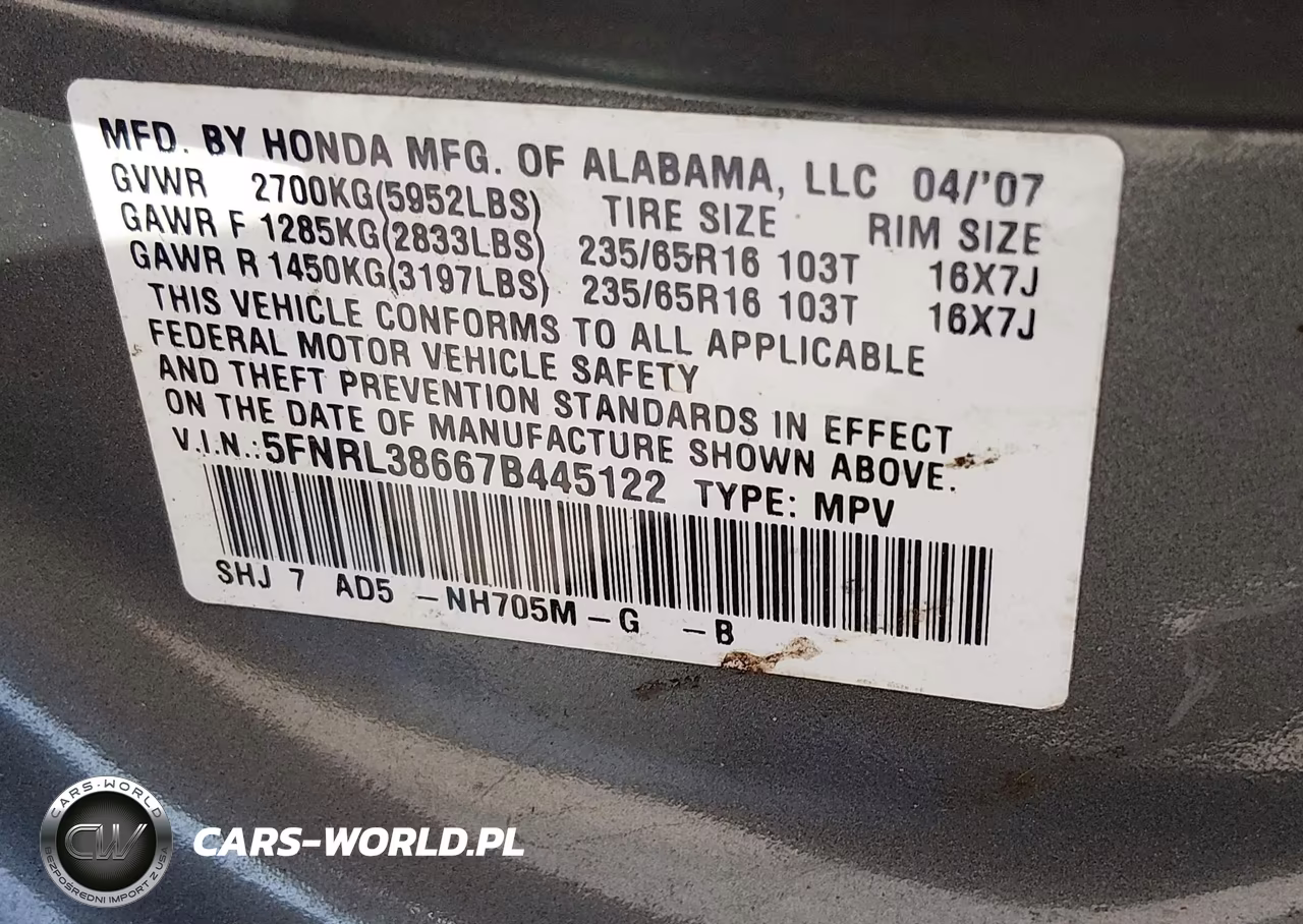 2007 Honda Odyssey Ex-L VIN:5FNRL38667B445122 - 9