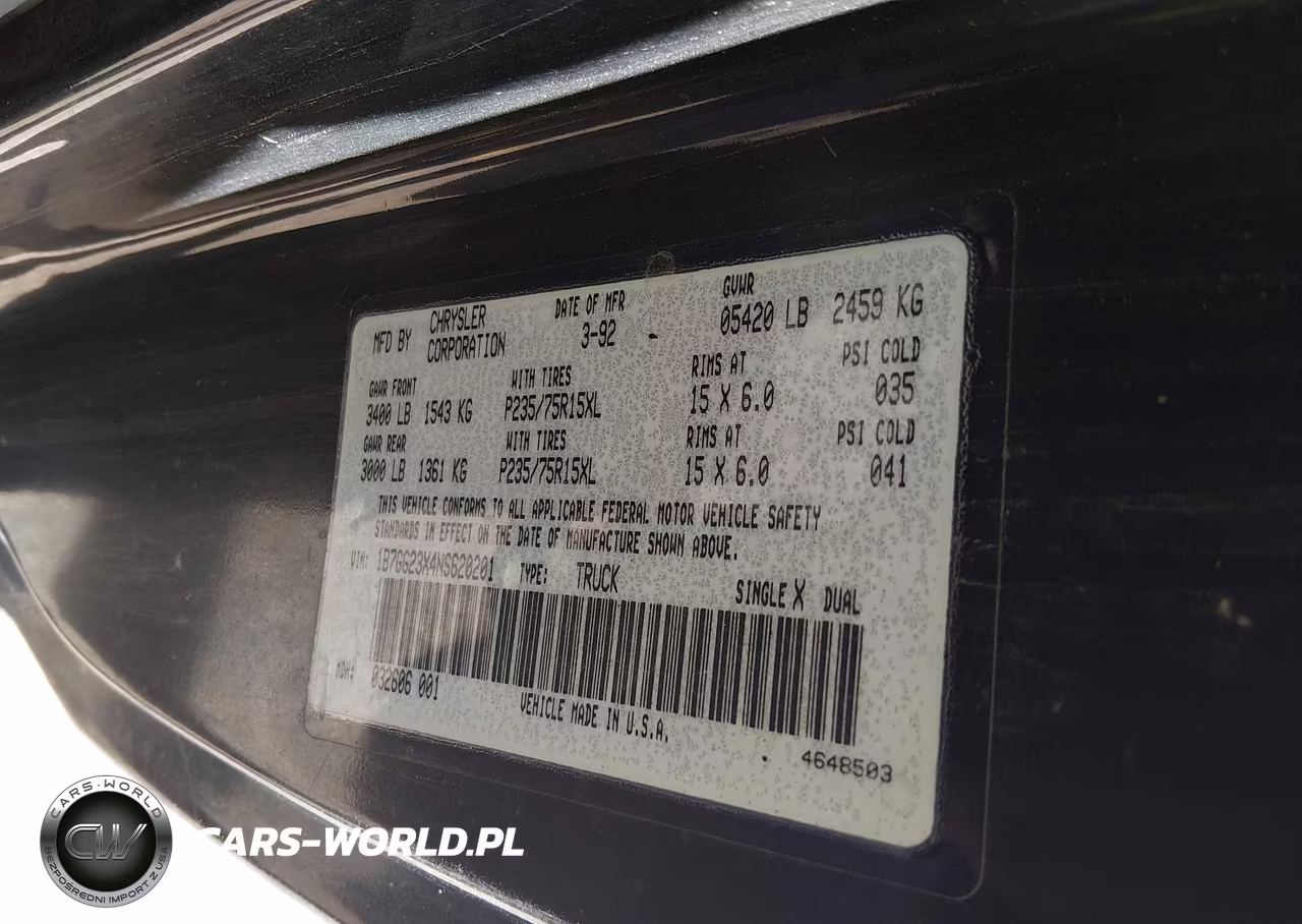 1992 Dodge Dakota VIN:1B7GG23X4NS620201 - 9