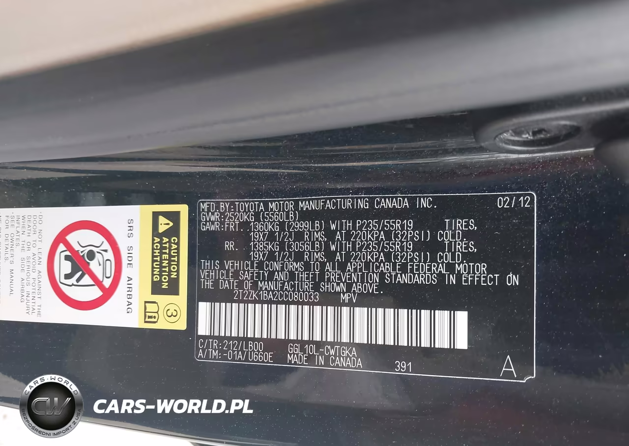 2012 Lexus Rx 350 VIN:2T2ZK1BA2CC080033 - 9
