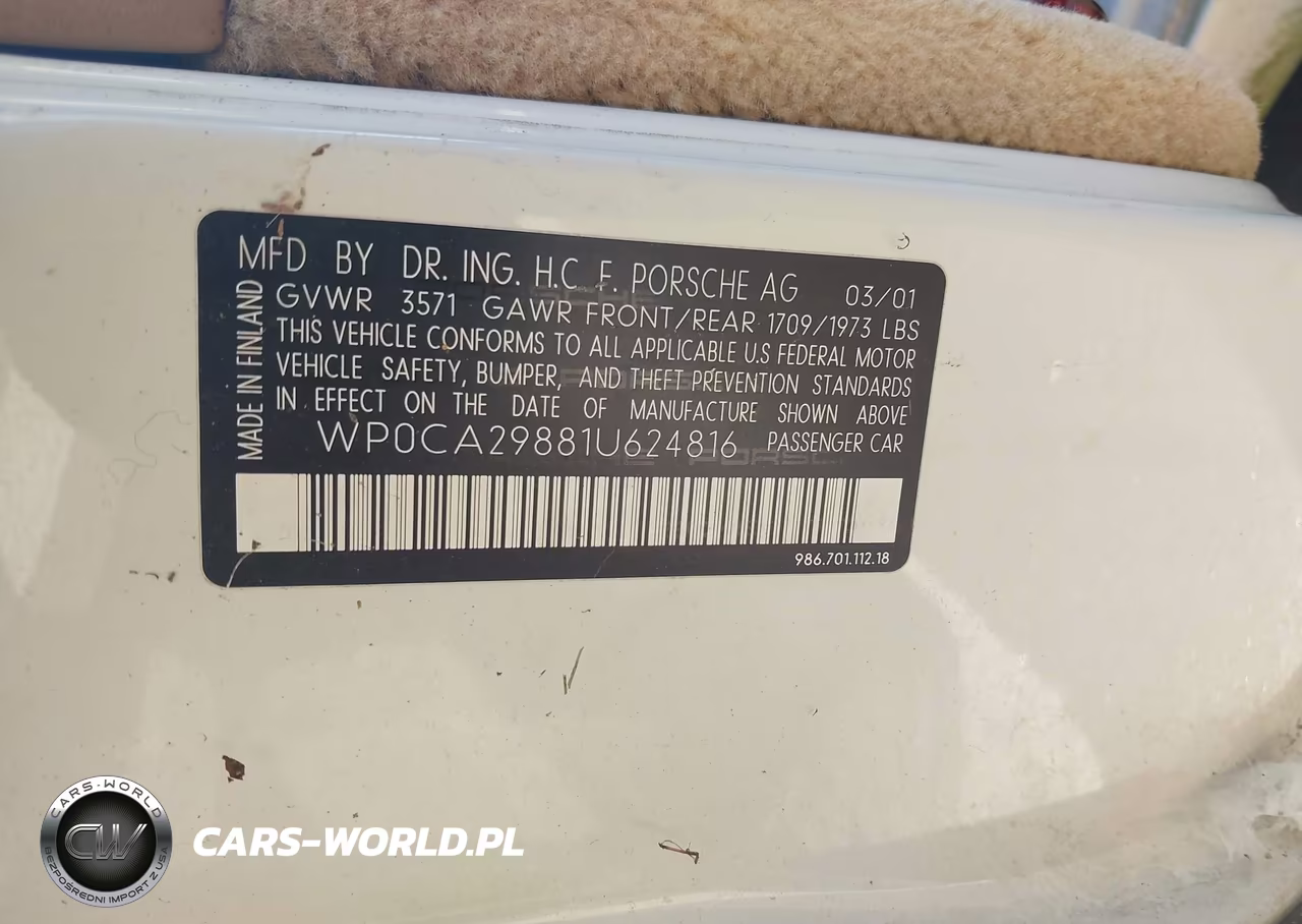 2001 Porsche Boxster VIN:WP0CA29881U624816 - 9