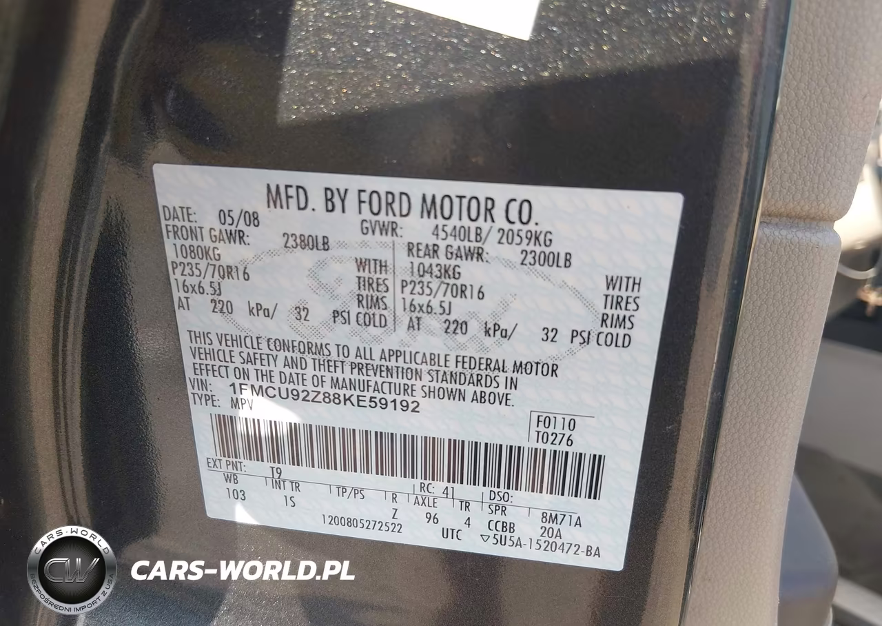 2008 Ford Escape Xls VIN:1FMCU92Z88KE59192 - 9