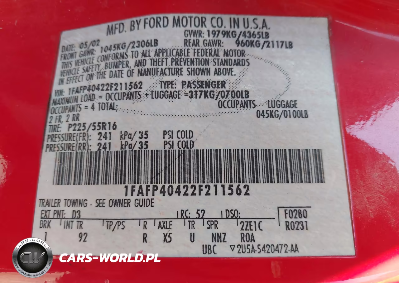 2002 Ford Mustang Deluxe-Premium-Standard VIN:1FAFP40422F211562 - 9