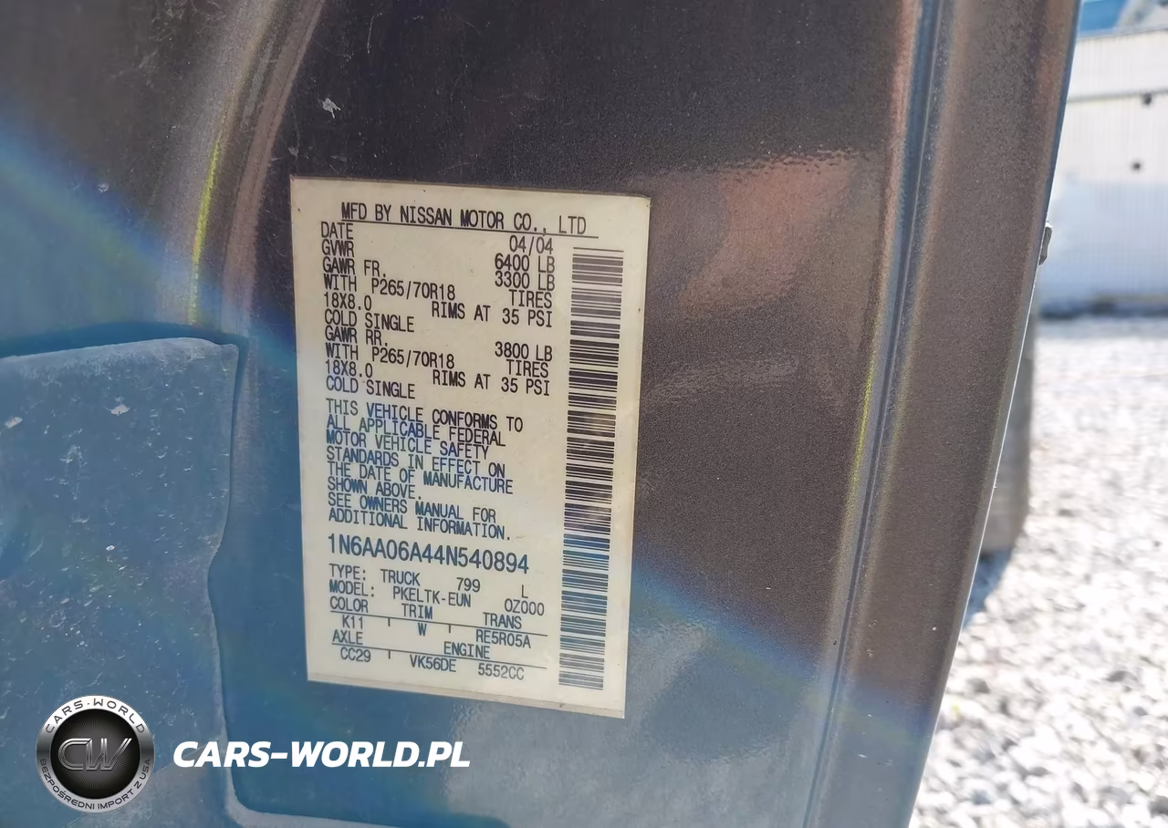 2004 Nissan Titan Se VIN:1N6AA06A44N540894 - 9